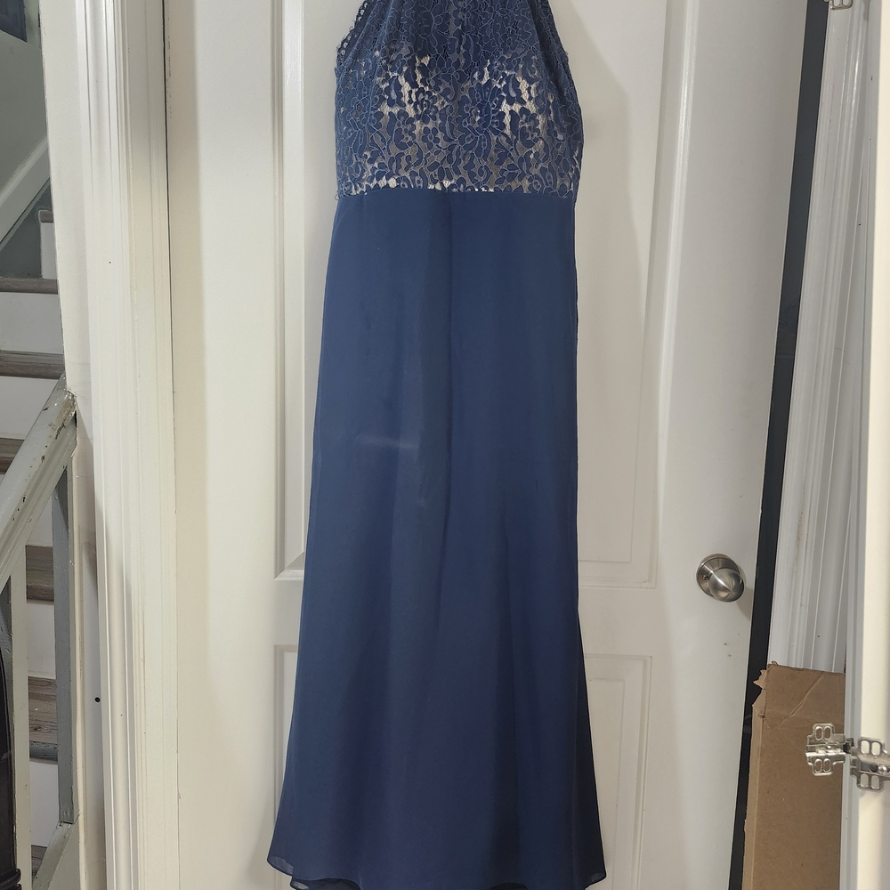 Christina Wu Navy Blue Backless Dress